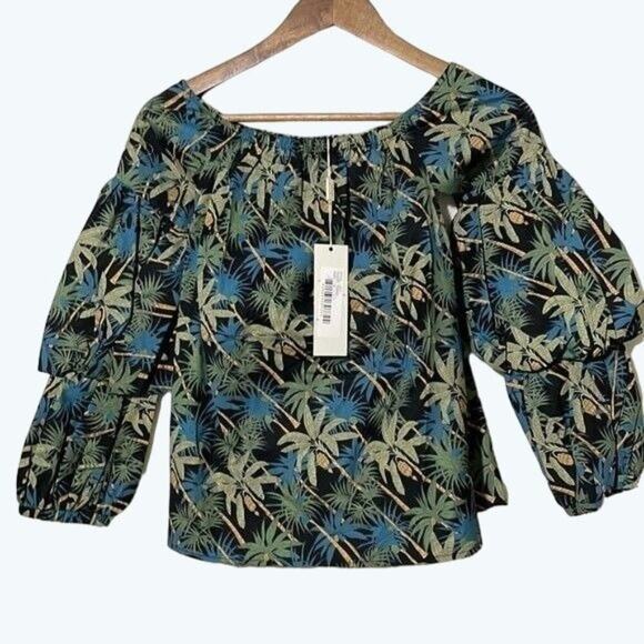 Anthropologie Petersyn Lily Off The Shoulder Paradise Print Top NWT Small - Picture 2 of 10